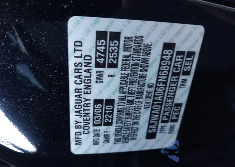 2006 Jaguar S-Type 3.0L V6 z USA, uszkodzony, nr VIN SAJWA01A06FN68948